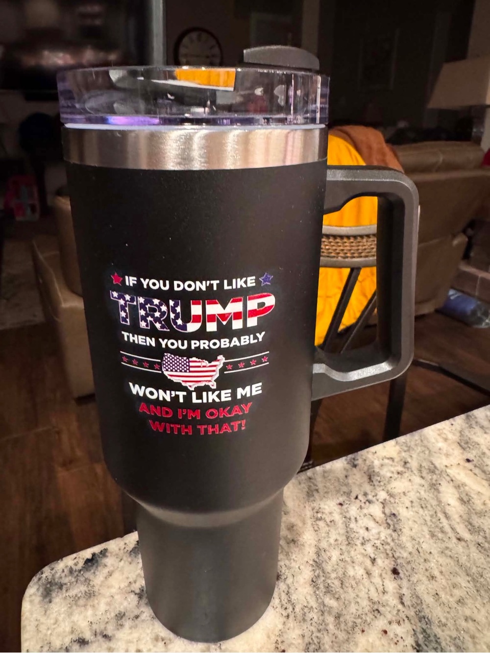 Donald trump Black Insulated Travel Tumbler with Patriotic Graphic